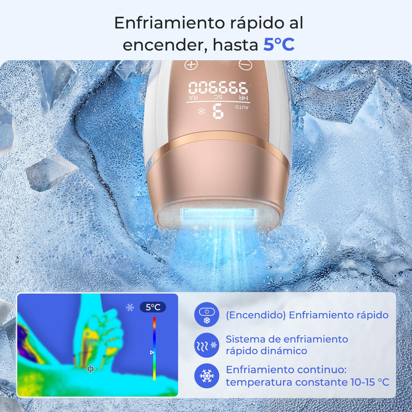 21J Depiladora Laser Indolora con Función De Refrigeración, Depiladora Luz Pulsada 9 Niveles de Energía, Maquina Laser Depilacion Casa para Rostro, Bikini y Cuerpo, Blanco