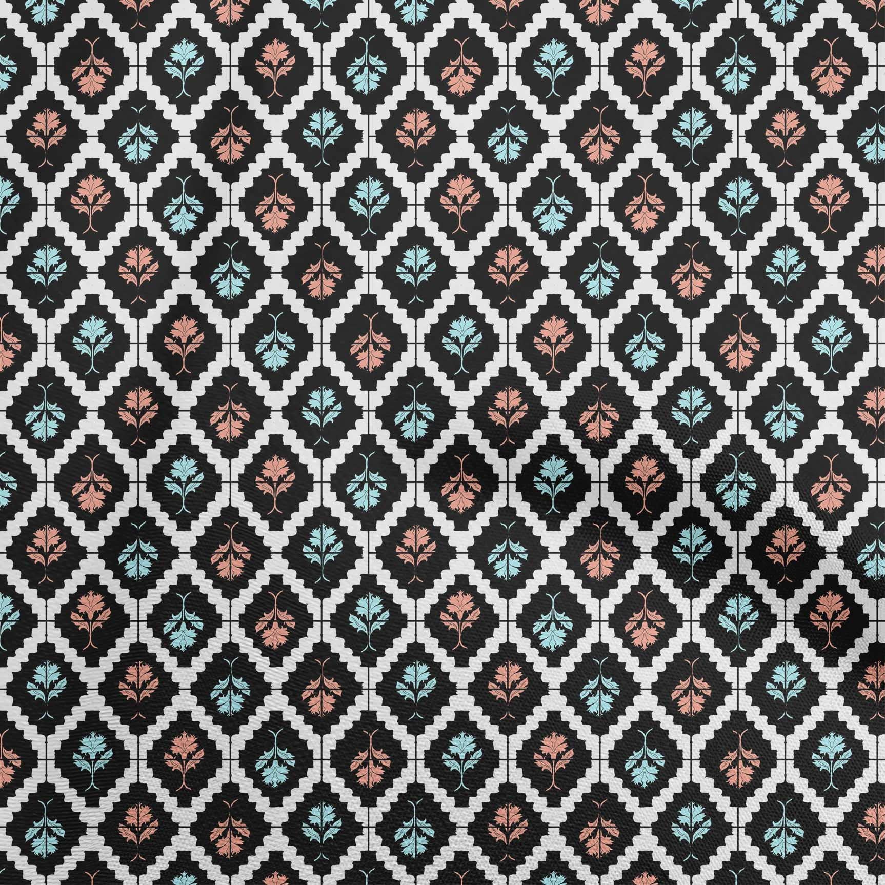 order　FABRIC ⑤ oneOone Polyester Spandex Aqua Blue Fabric Asian Tile Traditional