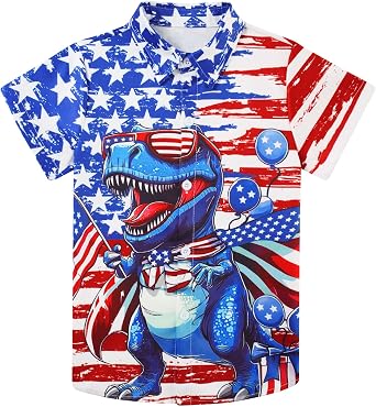 RAISEVERN Boys Hawaiian Shirt Short Sleeve Button Down Casual Summer Beach Dress Shirt for Kids 3-10T