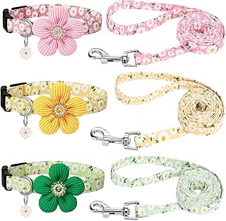 3 Pack Dog Collar and Leash Set, Puppy Collar and Leash Adjustable Floral Dog Collars for Small Dogs Soft Pet Collar for Puppy Small Dogs