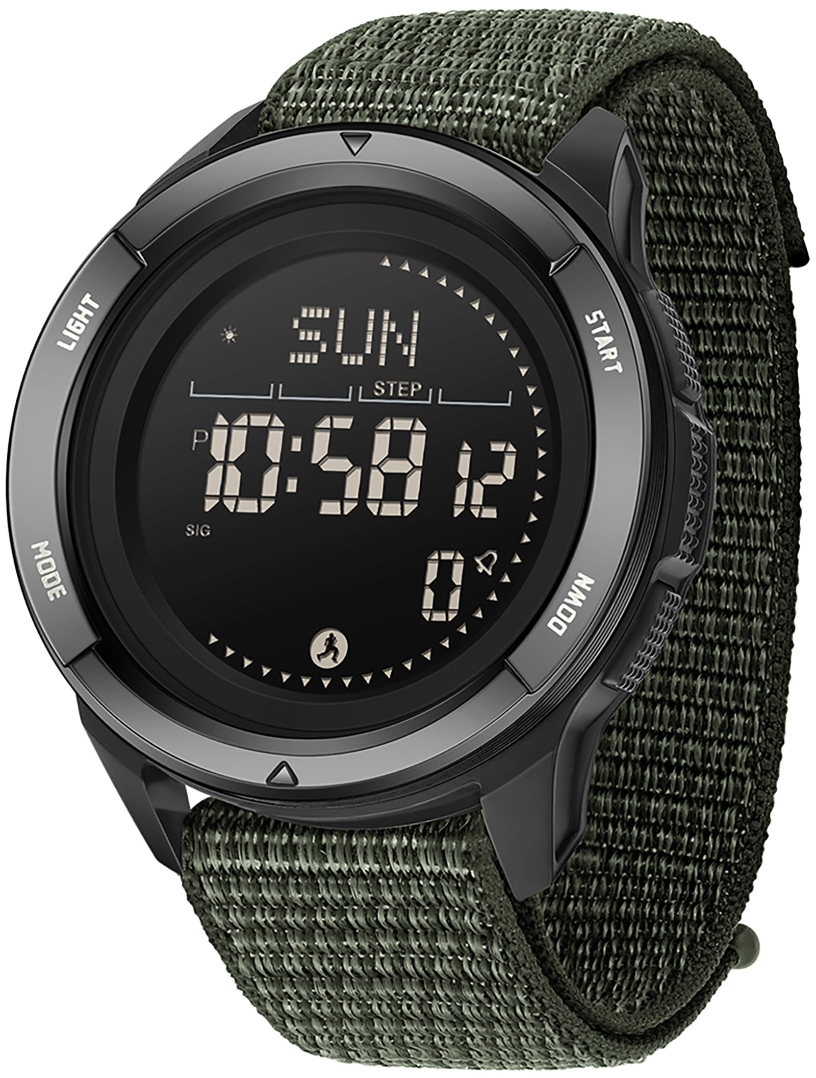findtime Compass Tactical Watches for Men Women with Metronome Step Counter Countdown Dual Time Alarm Stopwatch Nylon Strap Lightweight Digital Waterproof Watch Green