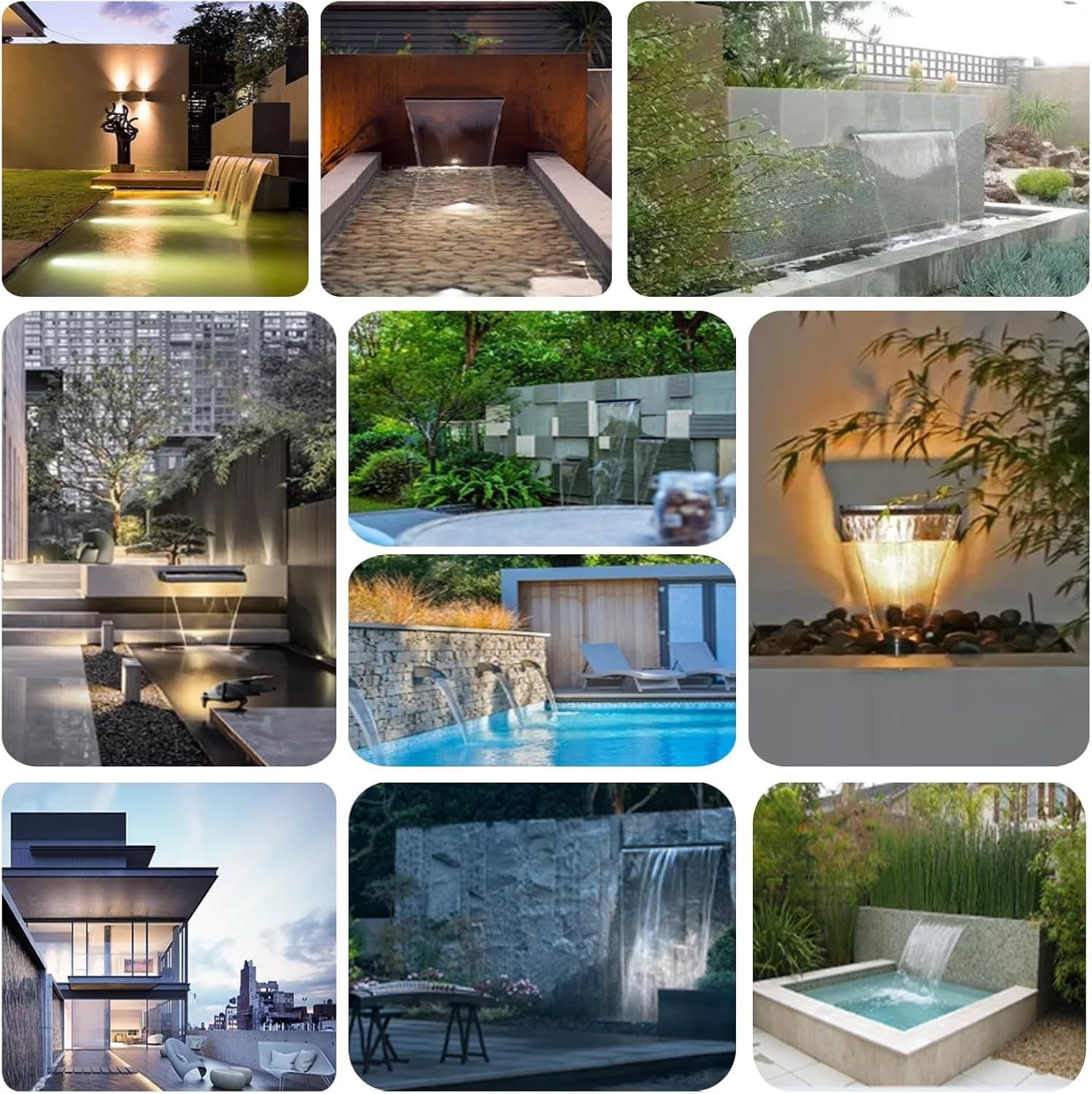 Kit di beccucci a cascata, elegante fontana decorativa da giardino per terrazze e giardini rocciosi, design da incasso a parete, 200-60 cm, finitura nera, uscita 55 cm