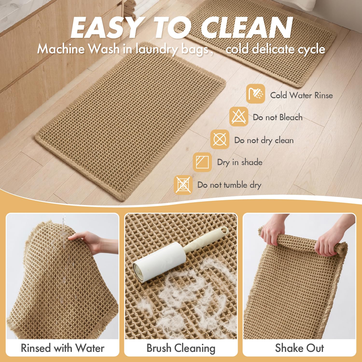 Best Waffle Bath Mat Picks for 2026 2 MIULEE Set of 2 Waffle Bathroom Rugs Boho Bath Mat Brown 18x30 Inch — product photo
