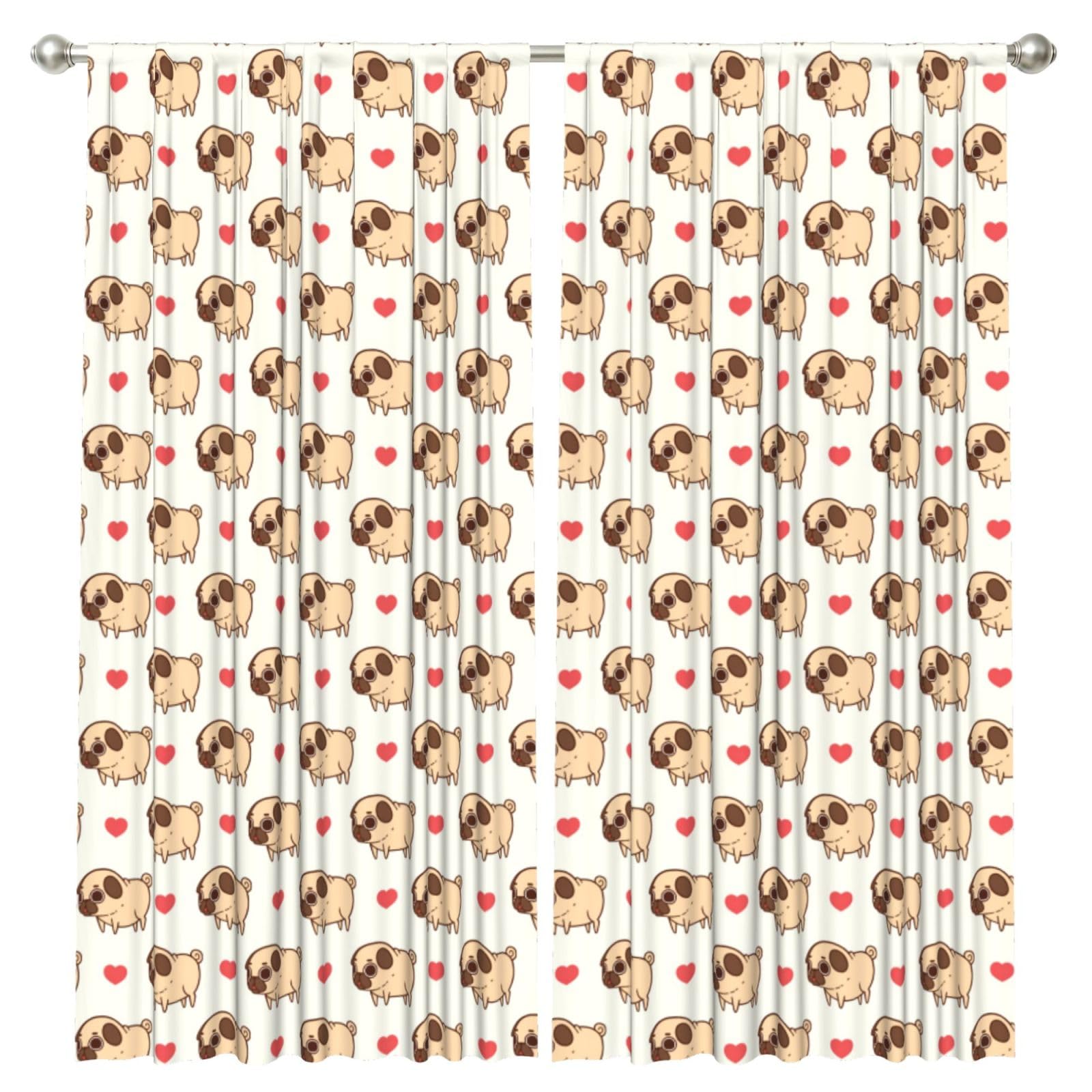 InOmak Puglie Pug, 2 Panels Window Curtains 52 x 84 Inch Blackout Curtains for Living Room Bedroom