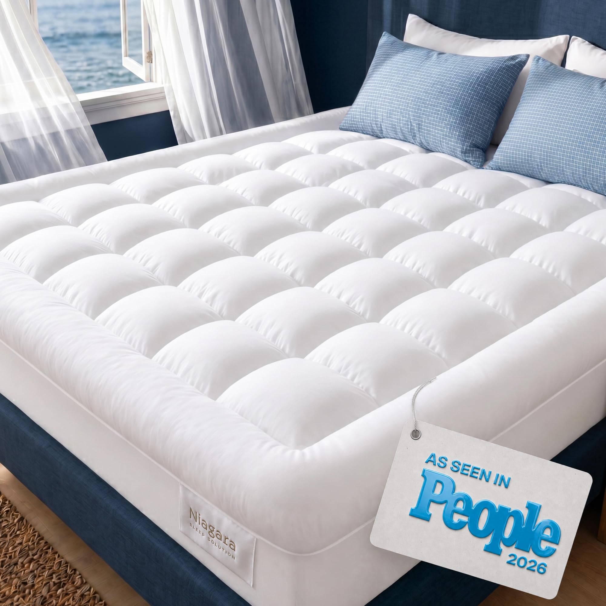 Photo 1 of Niagara Sleep Solution Cloud-Like Queen Mattress Topper - 100% Cotton Top Mattress Pad for Back Pain Relief - Breathable & Naturally Cooling for Hot Sleepers, White