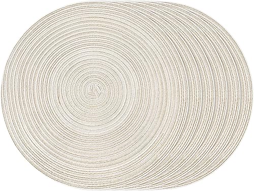 Juego de 6 manteles individuales redondos trenzados de 15 pulgadas para mesa de comedor y cocina, lavables, antideslizantes (beige, paquete de 6)