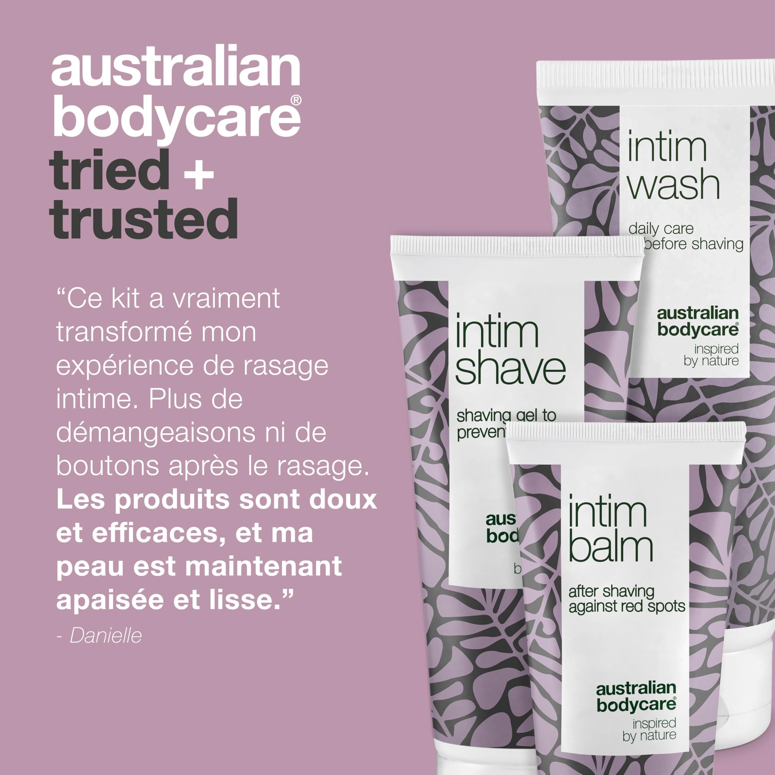 Kit 3 Produits Pour Le Rasage Intime Australian Bodycare | Débarrasser des rougeurs et poils incarnés après rasage | Dans le kit: Intim Wash (200ml), Intim Shave (100ml), Intim Balm Aftershave (100ml)