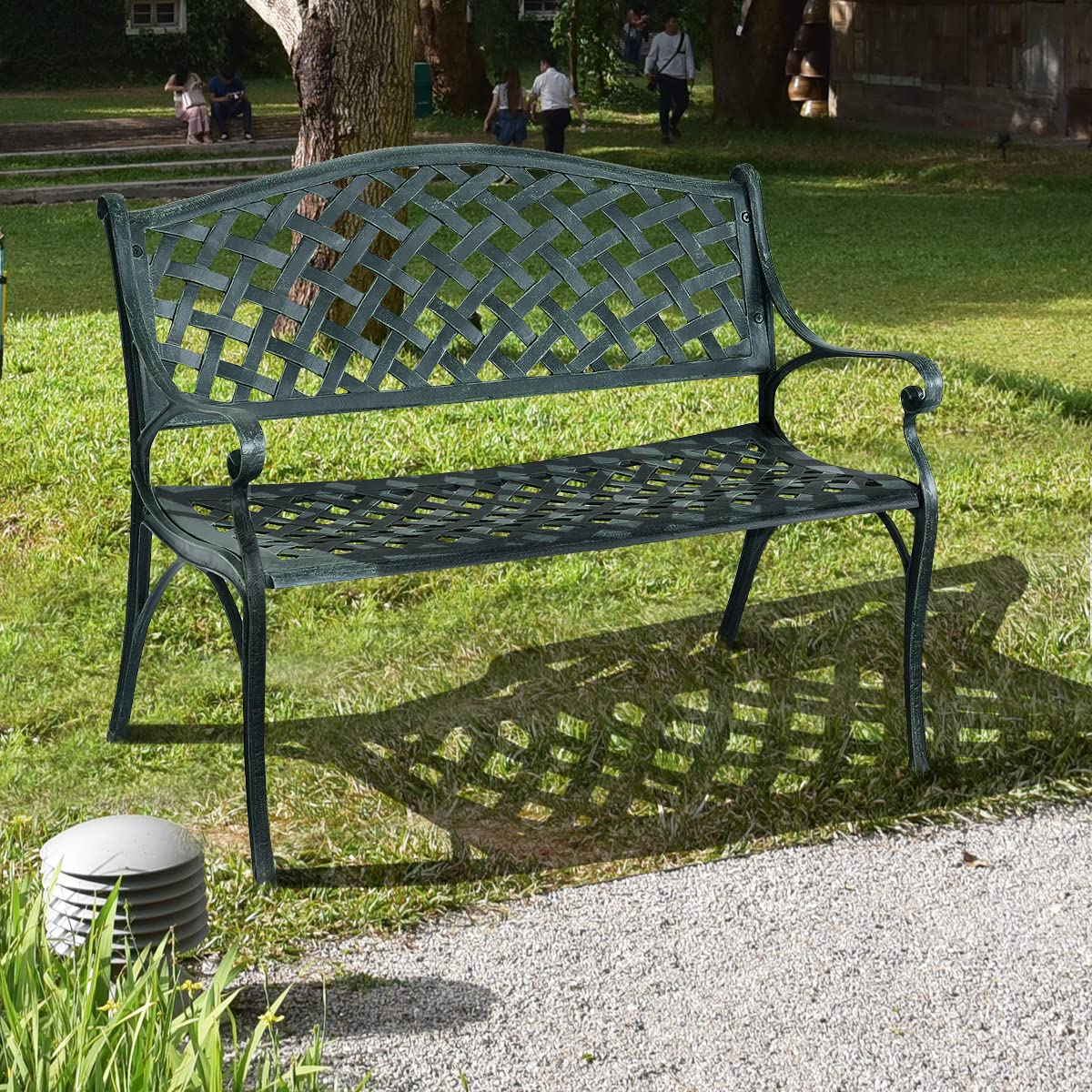 KOMFOTTEU Banco de Jardín de 2 Plazas, Banco de Parque de Aluminio con Carga de 280 kg, Asiento para Exterior con Respaldo Alto y Reposabrazos, para Balcón, Patio, 103 x 60 x 83 cm