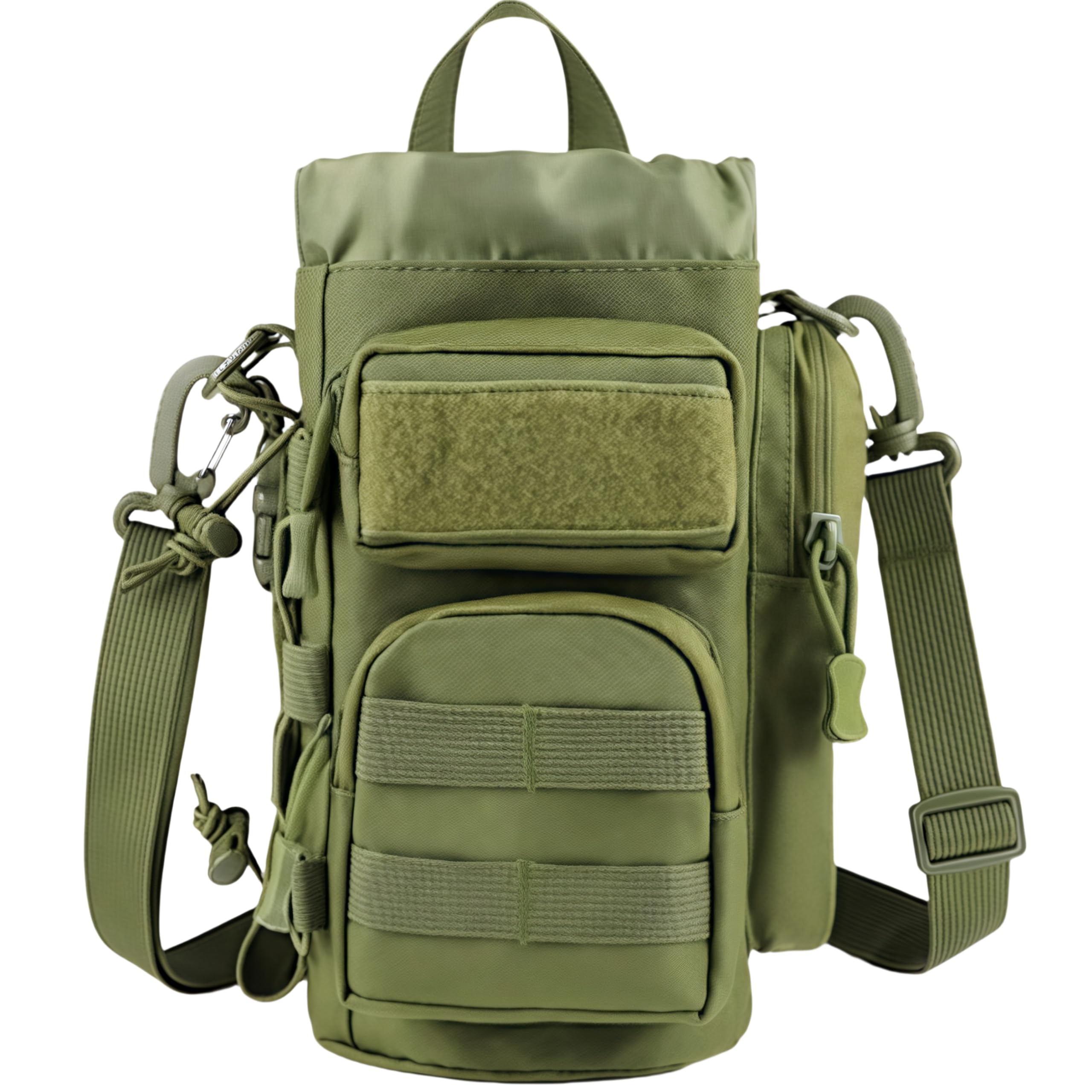 Tactical MOLLE Water Bottle Holder Pouch - Multifunctional Hydration Bag with Adjustable Strap, Multi-Pocket Design for Hiking, Camping, Travel (Fits 90oz) (Green)