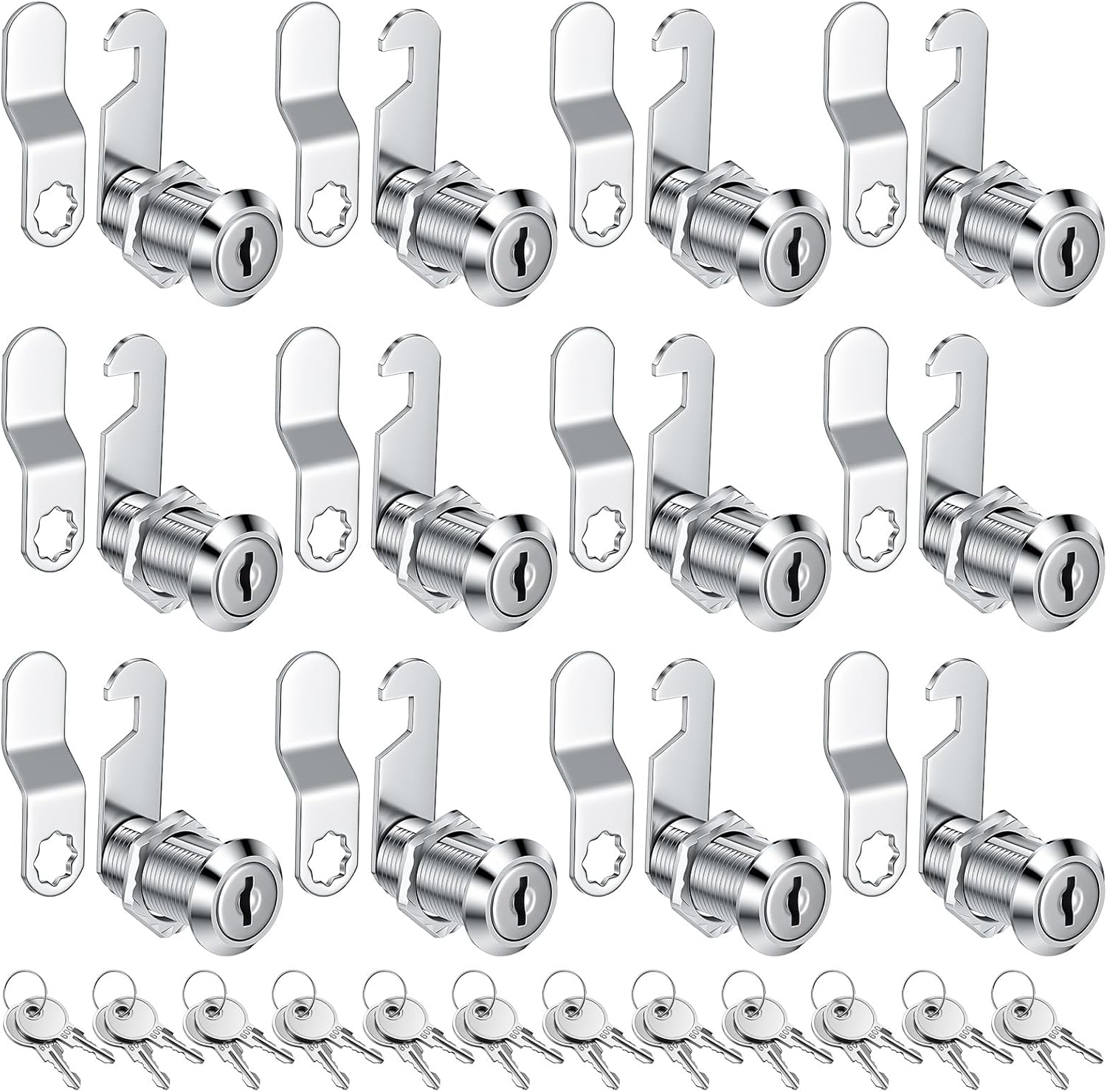 12 Sets Cabinet Locks Keyed Alike, 1-1/8" Cylinder Heavy Duty Iron Cam Locks for RV, File Drawer, Mailbox, Toolbox, and RV Storage Replacement (Silver)