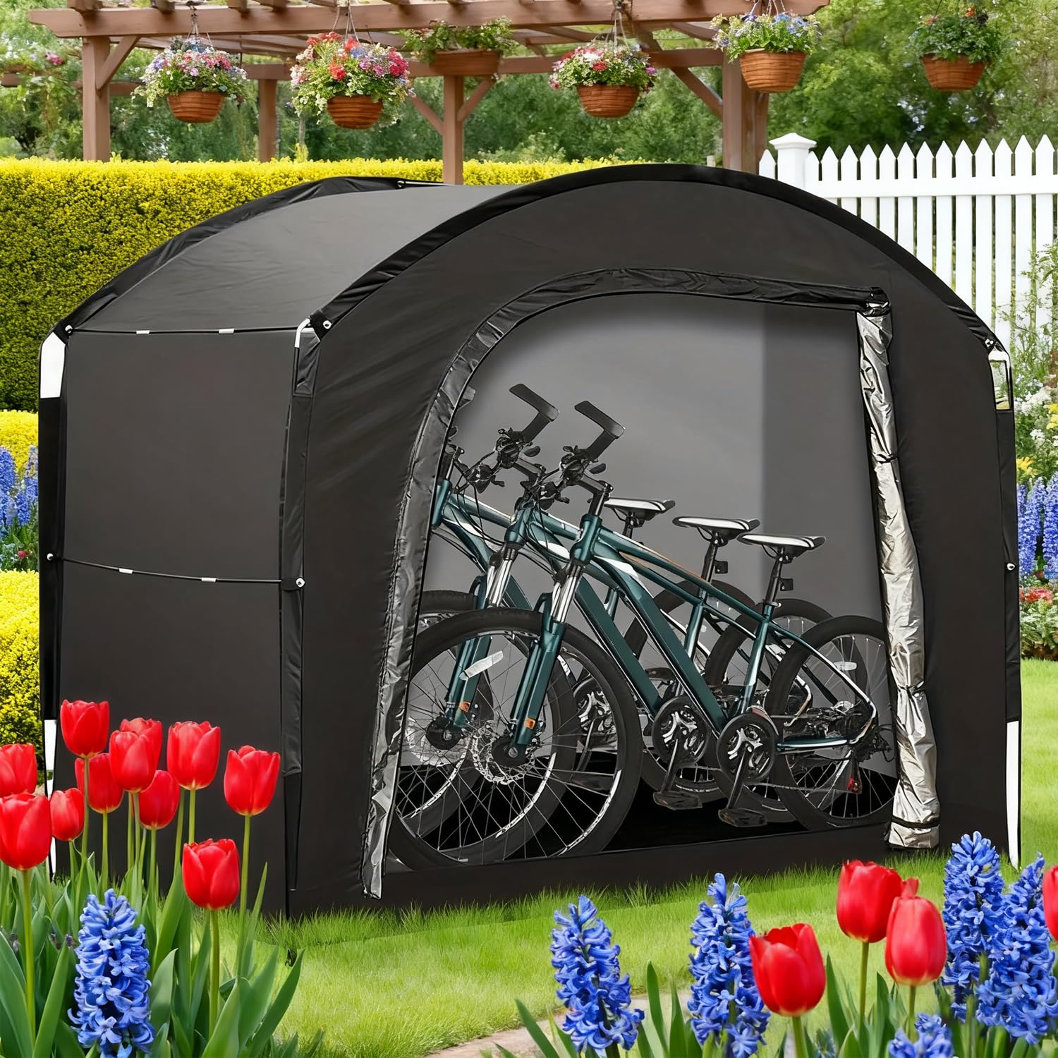 Fahrradzelt Schwarz 220x150x185 cm – Wasserdicht, Sonnengeschützt, Staubdicht, Tragbar – Garagenzelt Winterfest für Fahrrad Garage Outdoor, Großes Zelt für 1-4 Fahrräder