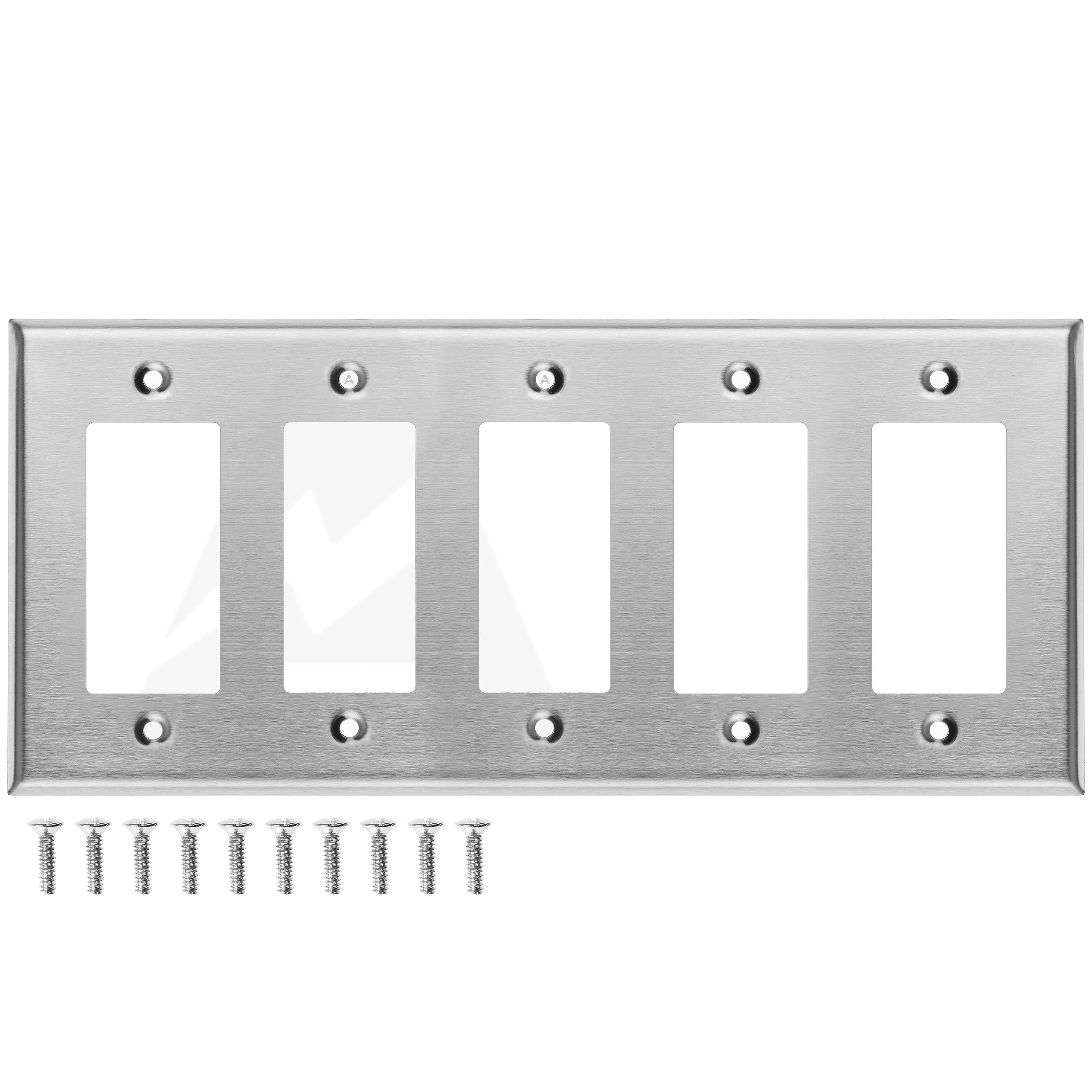 Stainless Steel Outlet Covers for Rocker Switches, 4-Gang Standard Size, 4.5'' x 8.19'', Light Switch Cover Plate, Rockertive Outlet Covers, Metal