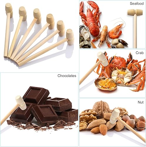 Miniatura 7 de 20 martillos de madera para chocolate, martillo de corazón rompible, mini mazo de madera natural multiusos para mariscos cangrejo langosta