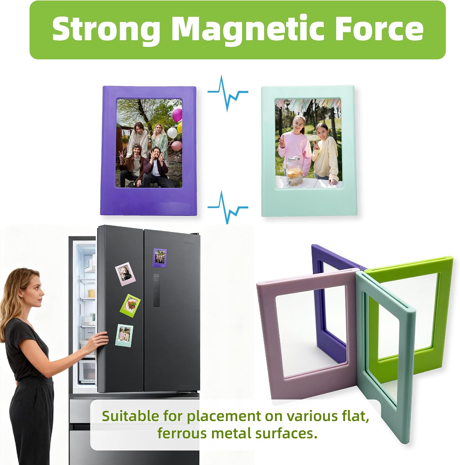Magnetic Photo Frames for Refrigerator & Desk - 8 Pack Mini Polaroid Picture Frame, Wallet Size 2x3 Magnetic Picture Frames for Instax Mini, Polaroid, School Photos