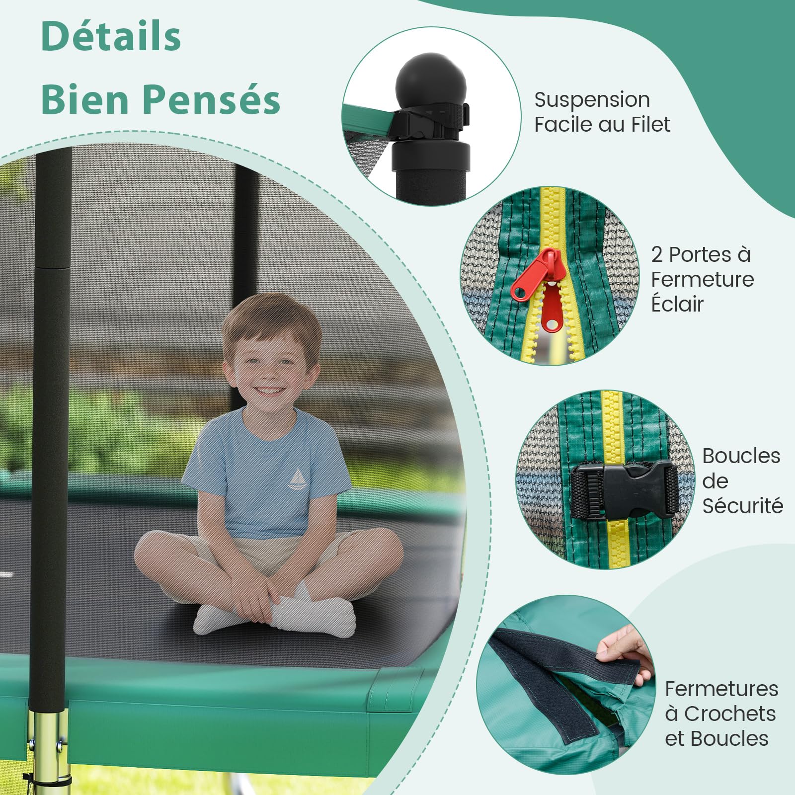 COSTWAY Trampoline Exterieur Enfant Adulte 317x255 cm, Panier de Basketball, But de Football, Échelle, Trampoline Rectangulaire, 68 Ressorts, 2 Portes Zippées, Boucles de Sécurité, pour 3 Ans+