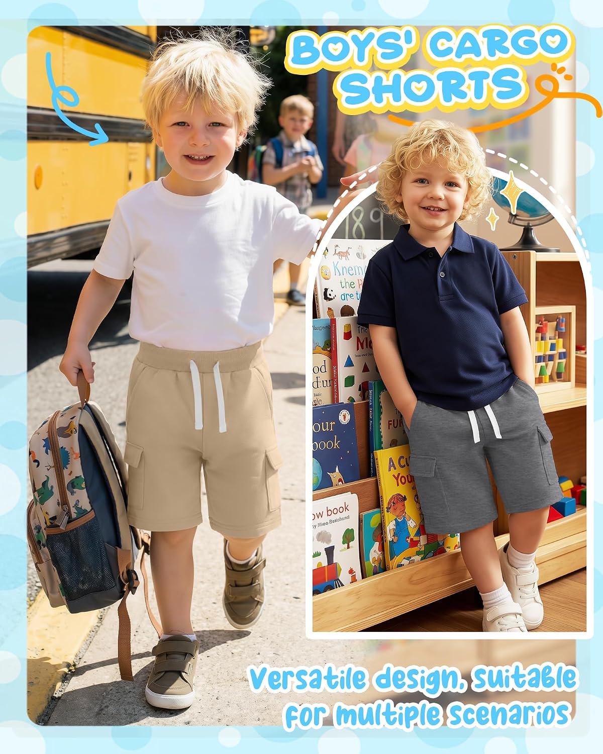 5 Pack Baby Boy Cargo Shorts 18M-5T Pull On Toddler Drawstring Elastic Waist Shorts Loose Pockets Summer Clothes