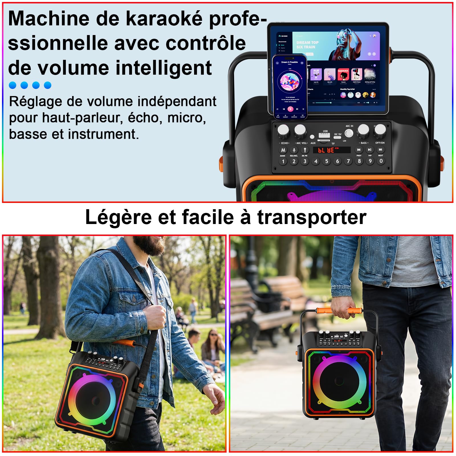 Eenceinte Karaoke avec 2 Micro sans Fil pour Adulte et Enfant Machine de Karaoké Bluetooth Portable Système Karaoké Support TWS/AUX/FM/USB/TF Carte