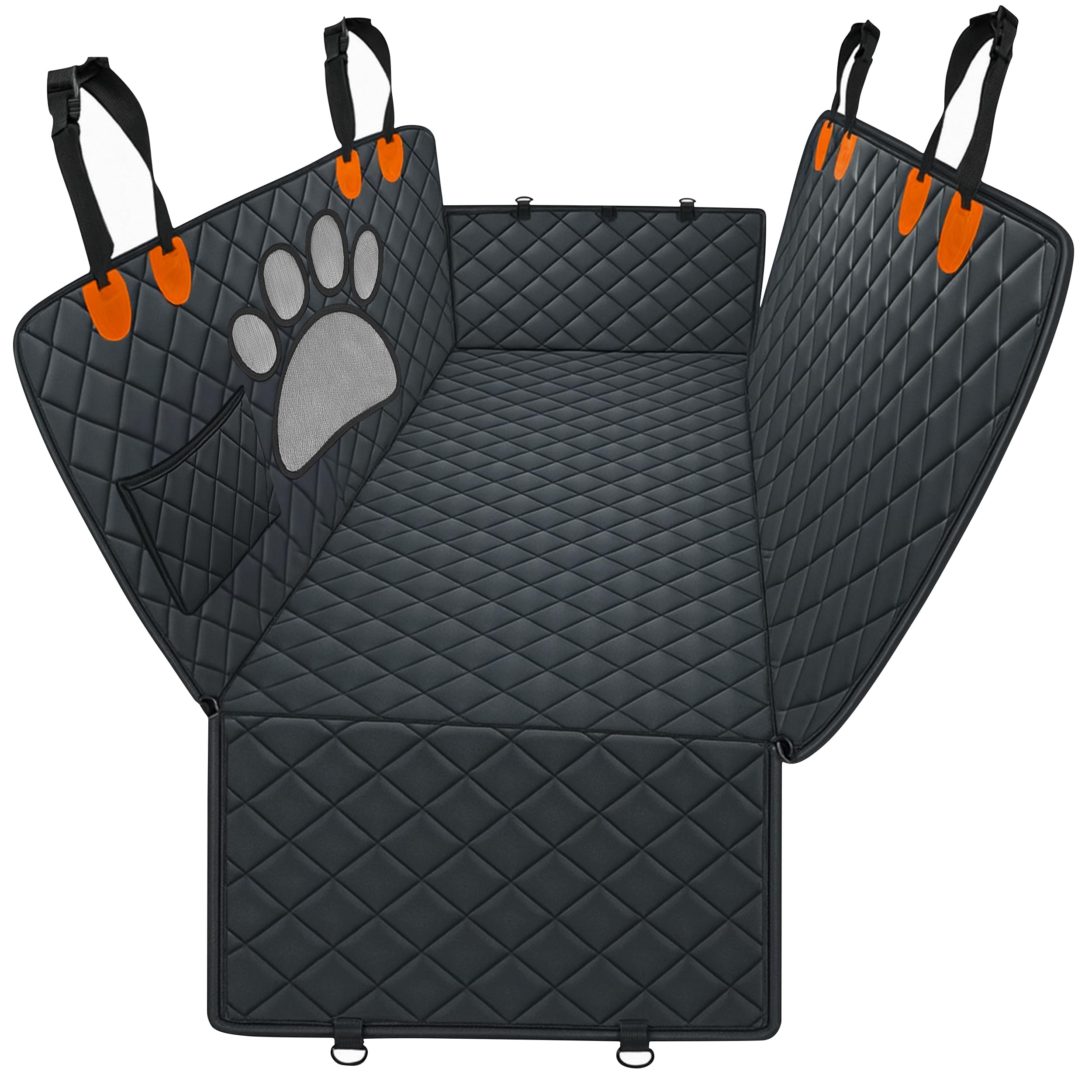 Pet Seat Cover for Back Seat – Waterproof Backseat Cover for Dogs in Car with Mesh Window, Oxford Fabric, Storage Pocket, Side Flaps & Carry Handles