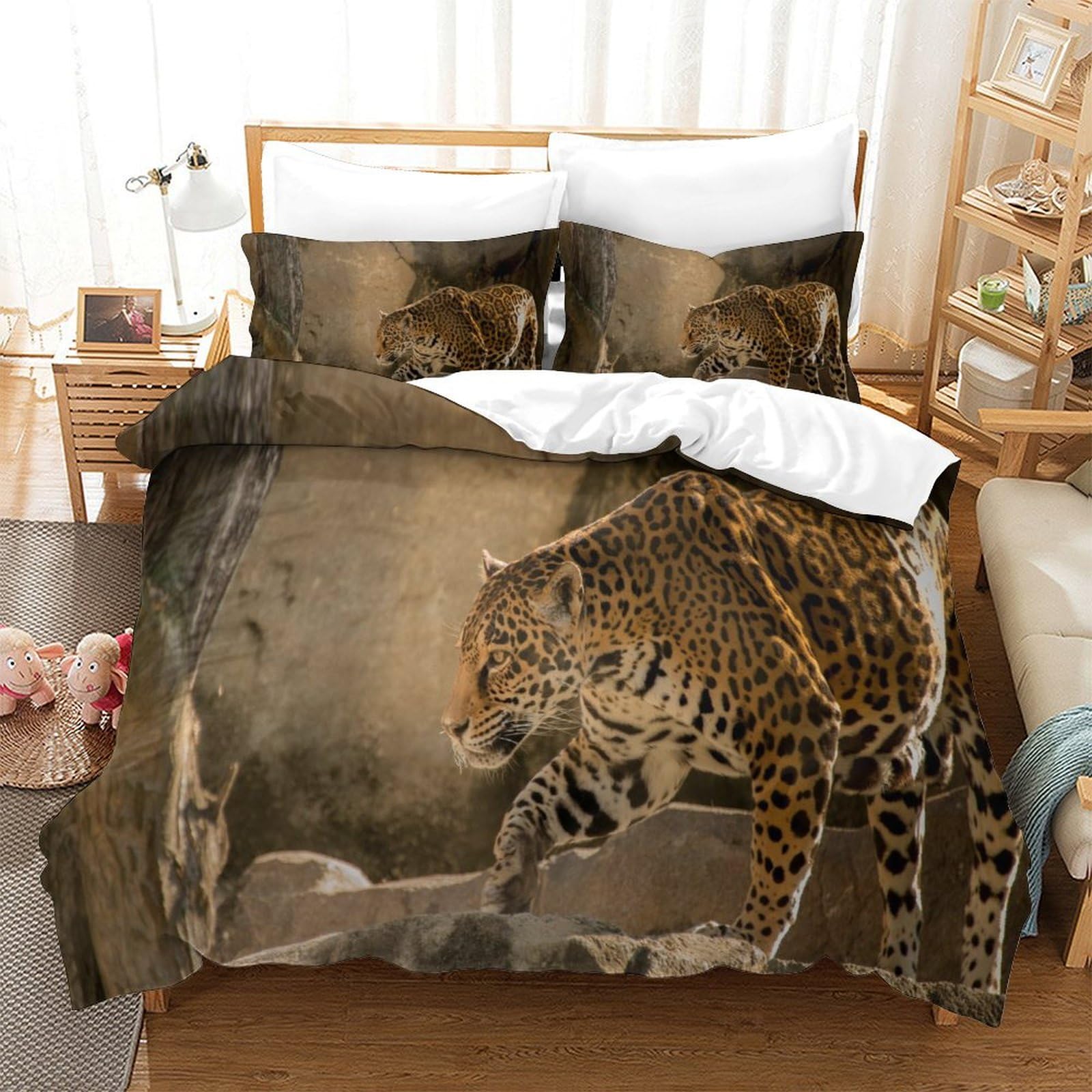 P1s9u7w5y Jaguar Wild Style 3D Printed Leopard Duvet Cover Set 3Pcs Microfiber Animal Bedding Set Double（200X200cm）