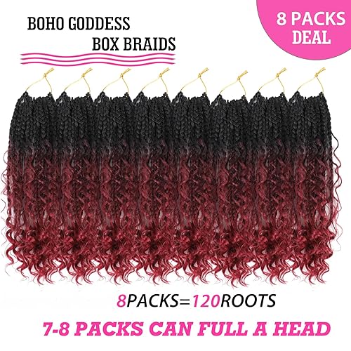 Miniatura 3 de Goddess Extensiones de cabello sintético de ganchillo en trenzas de caja, de 12 pulgadas, para mujeres afrodescendientes, con puntas rizadas, estilo