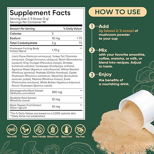Miniatura 2 de Venture Pal Paquete de polvo de hongos y electrolitos en polvo de alto contenido de sodio, mezcla de adaptógenos de 16 hongos con Ashwagandha y