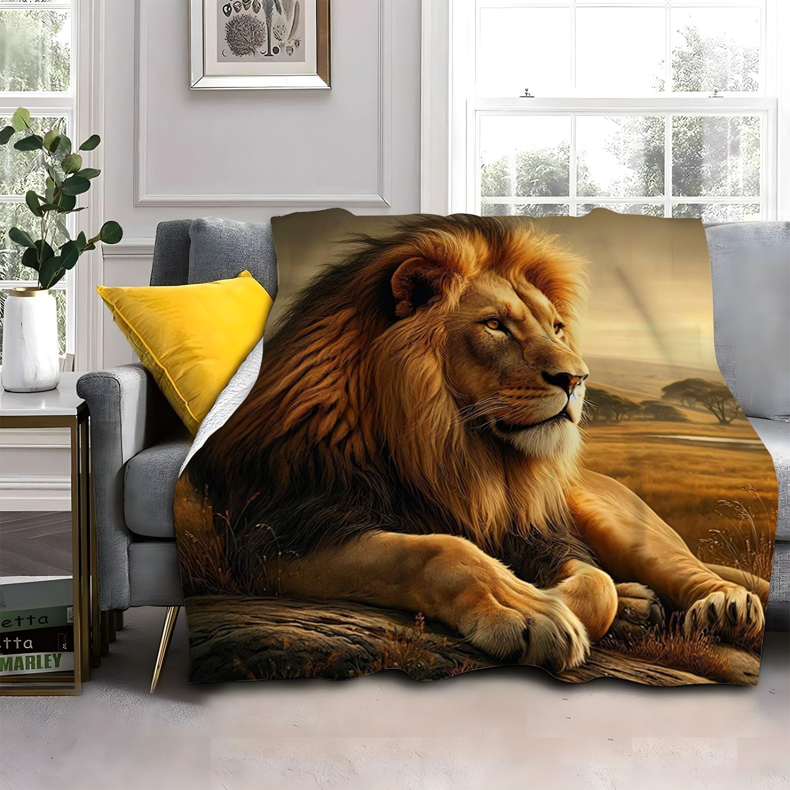 Brown Lion Blanket Animals Lightweight Washable Breathable Throws Blankets 40"x50", Single Size Fluffy Blanket Suitable for Kids Adults - All Seasons (101x128cm)