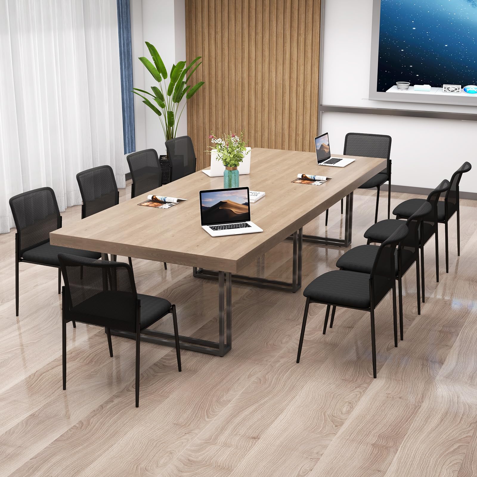 COSTWAY Set di 2 Sedie da Conferenza, Sedia da Ufficio con Schienale Ergonomico in Rete, Seduta Imbottita, Sedie per Sala d'Attesa, Ufficio, Portata 150 kg, 63 x 52 x 84 cm