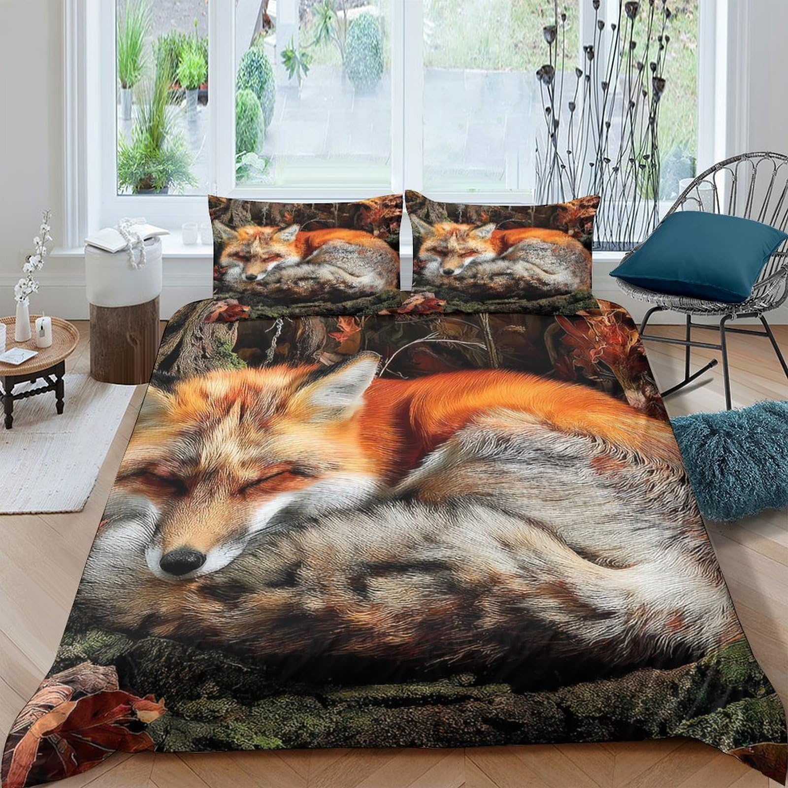 Ctjqhvkz Style-8 3D Printed Sleeping Fox Fitted Sheet Microfiber Soft Anti-Slip Forest Bed Cover For Bedroom Guest Room Decor Single（135X200cm）