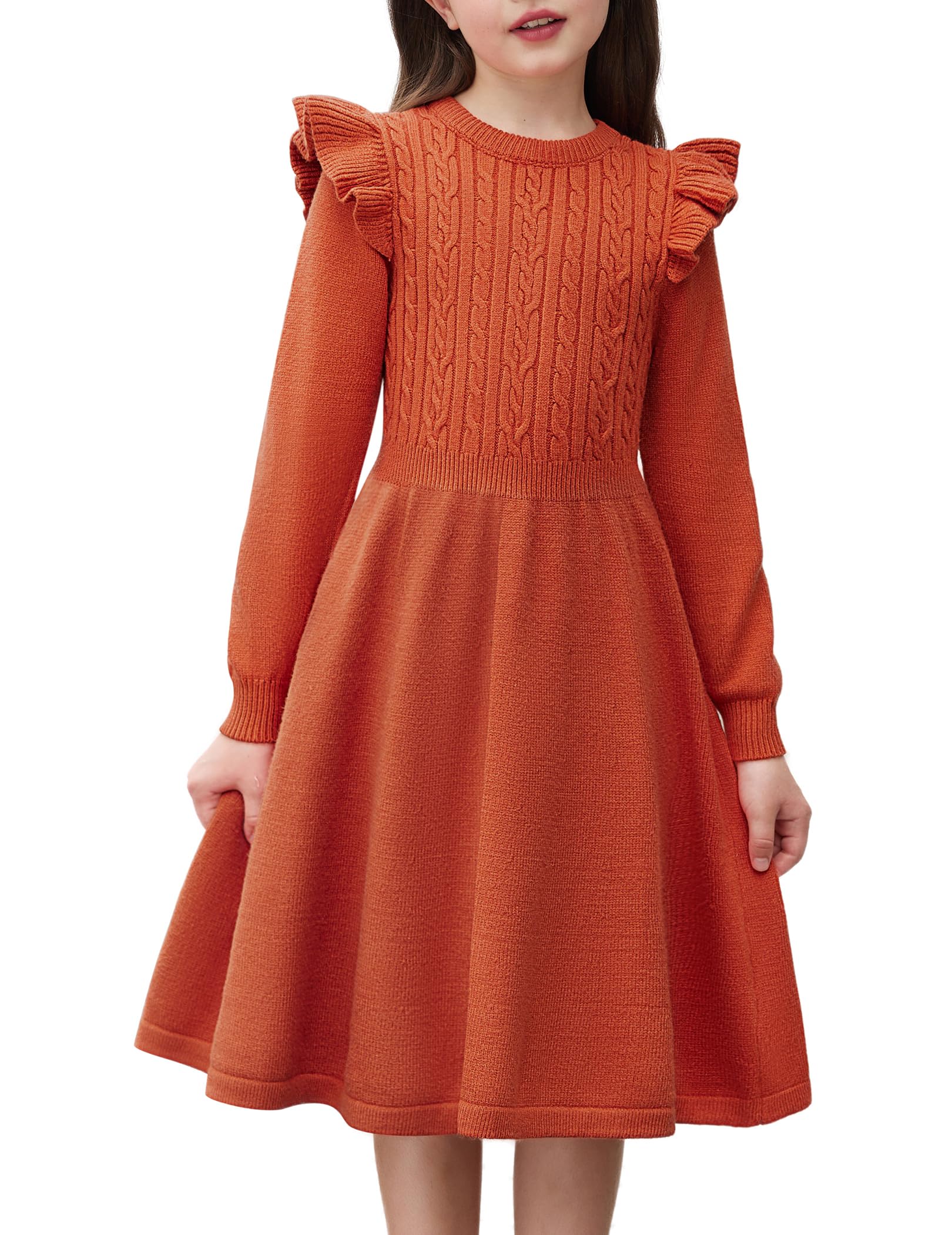 Arshiner Mädchen Pullover Kleid Strickkleid Kinder Herbstkleid Winterkleid Flatter Langarm Kleid A-Linie Einfarbig Festliches Weihnachtskleid Partykleid Freizeitkleid 5-12 Jahre