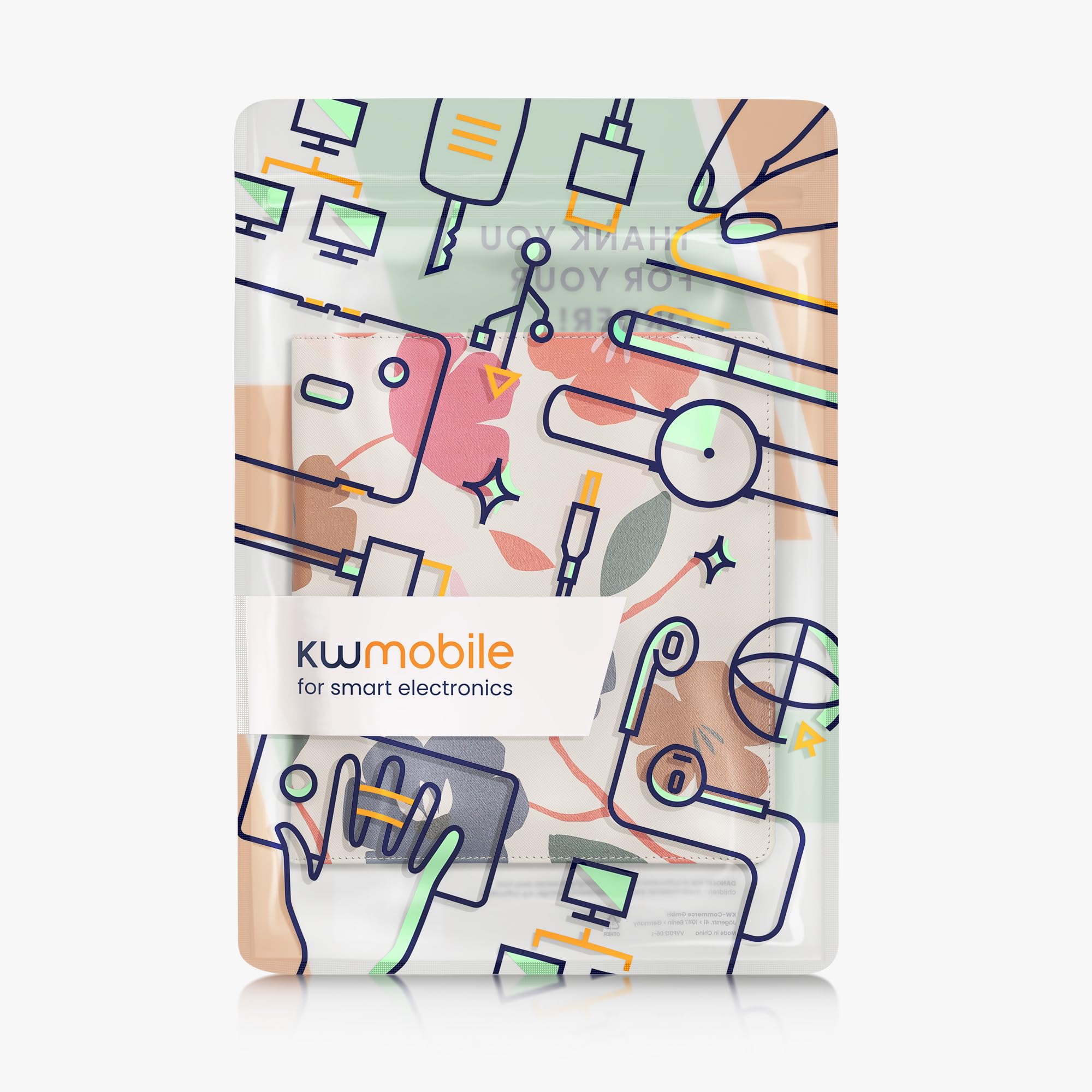 kwmobile Schutzhülle für Amazon Kindle Scribe (2022/2024) Hülle - eReader Flip Case mit Handschlaufe und Auto Sleep Funktion - Blumen Farbenfroh mit Pink Dunkelblau Creme
