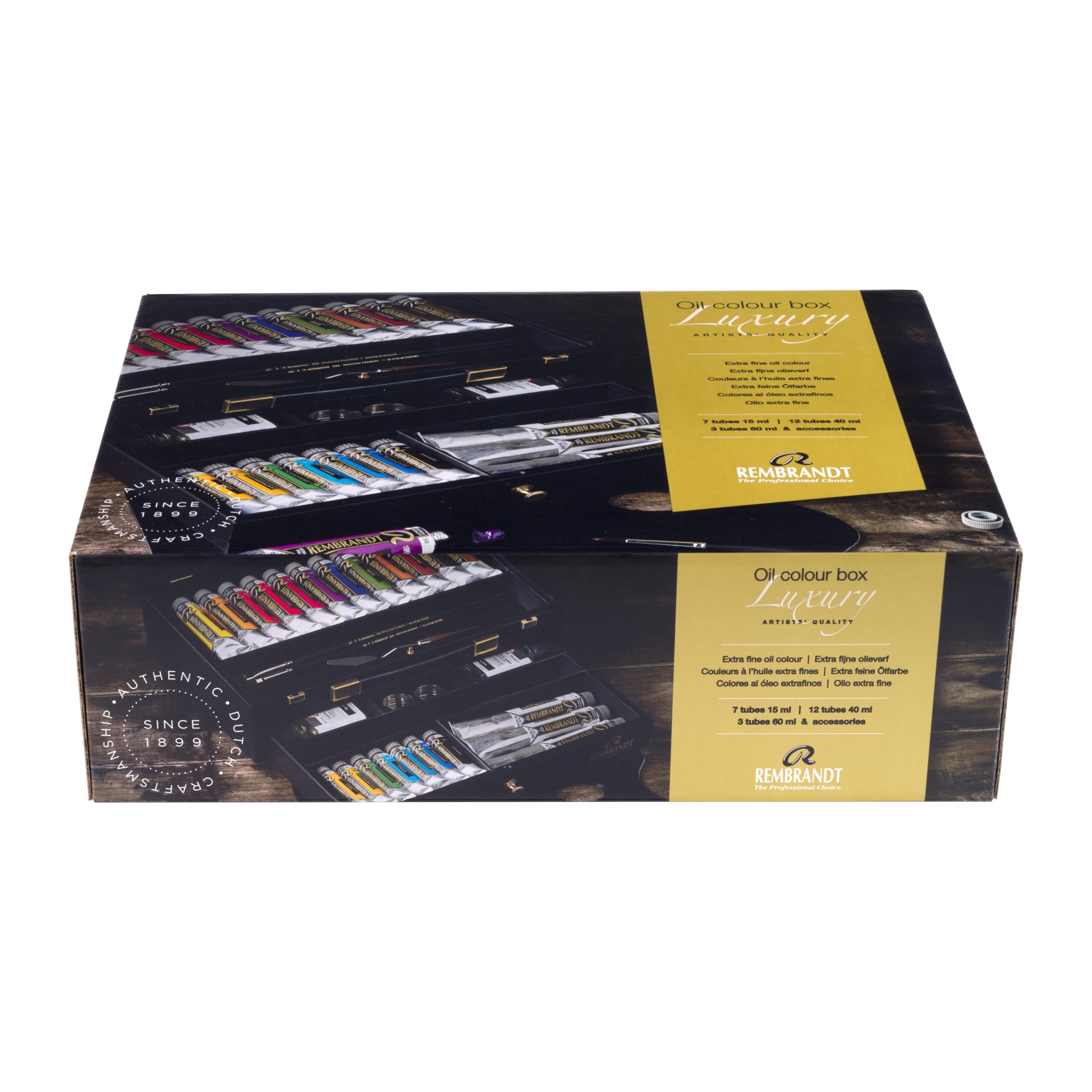 Rembrandt Set de Pinturas al óleo Luxury en Caja de Madera | 7 x 15 ml + 12 x 40 ml + 3 x 60 ml + Accesorios (01840009)