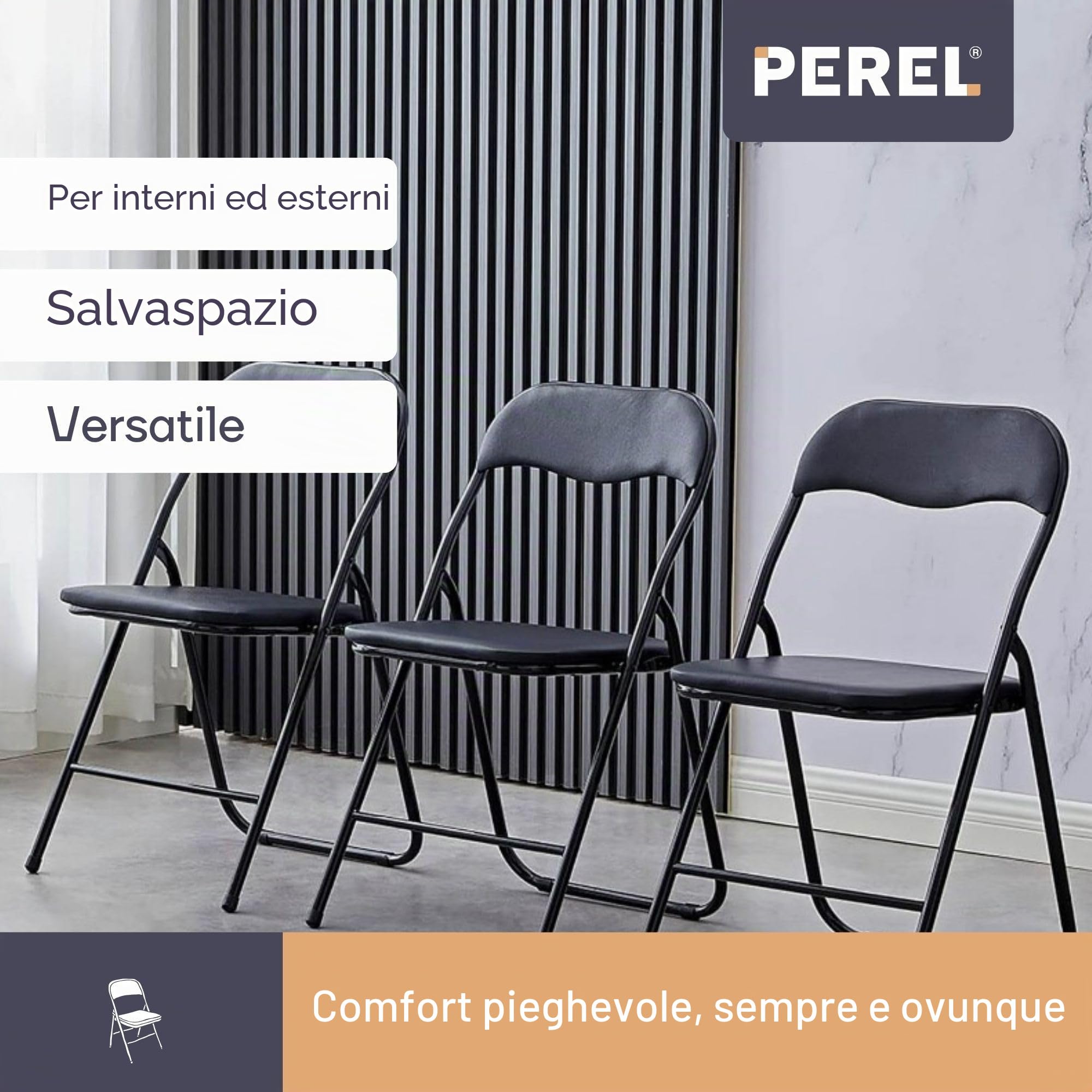 Perel Sedia pieghevole resistente alle intemperie, 150 kg, colore nero