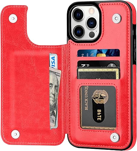 Funda tipo cartera para iPhone 13 Pro Max, funda de piel sintética suave premium con función atril y función atril para iPhone 13 Pro Max de 6.7
