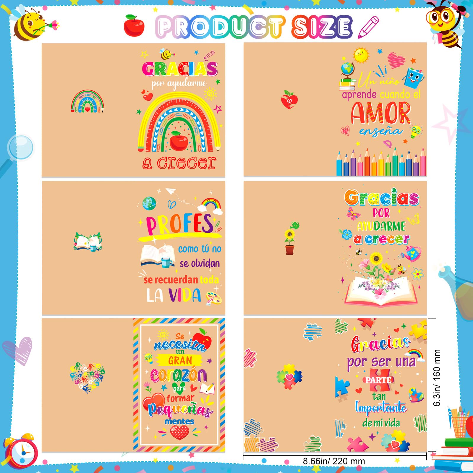 HOWAF Regalo Profesora, Regalo Profesor, 6 Tarjeta Profesor, Tarjeta Profesora Infantil & 6 Llavero Profesora, Llaveros Profesores, Regalos para Profesores Profesoras, Regalo Maestro Maestra, A
