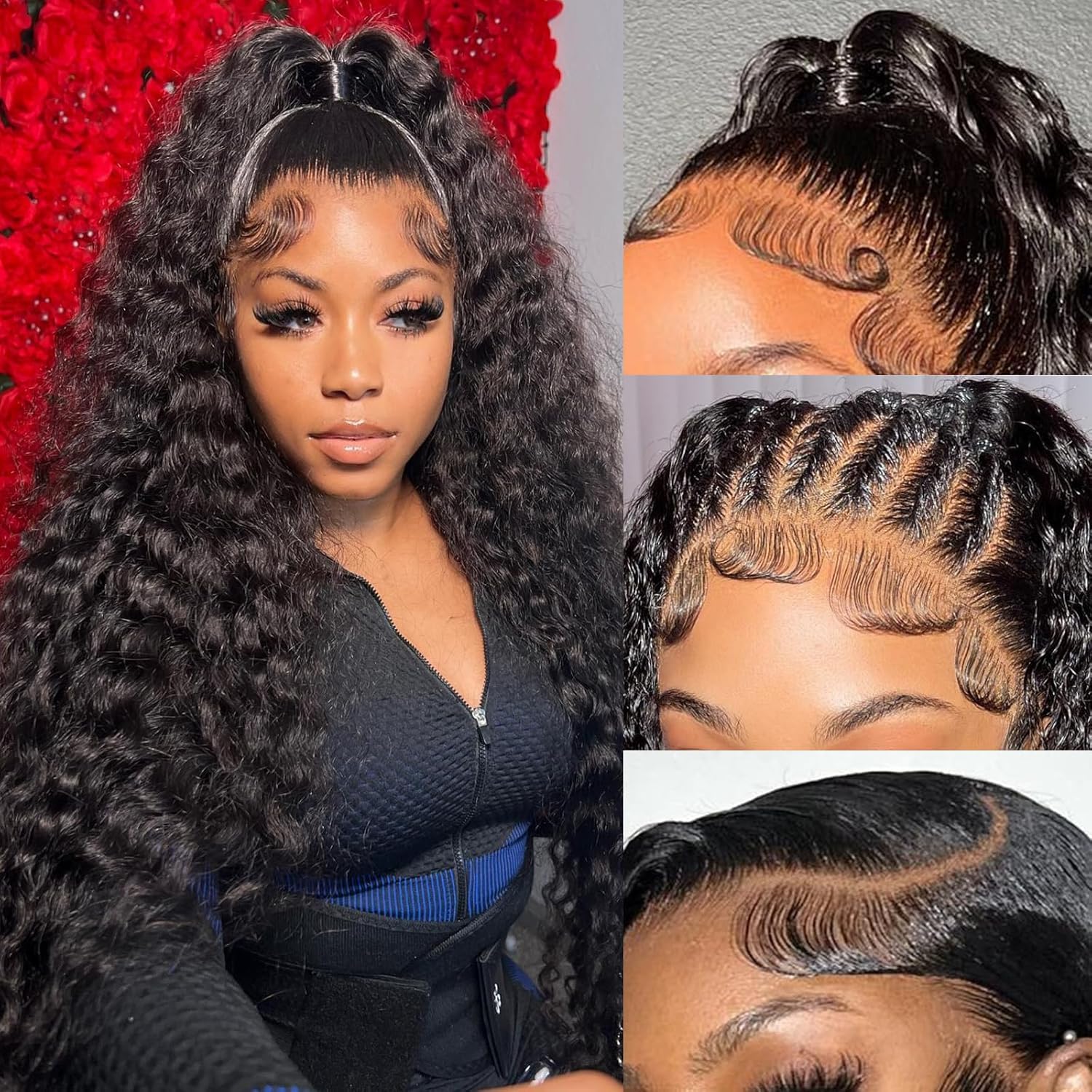 Deep Wave Lace Front Wigs Human Hair 13x6 Deep Wave Frontal Wigs Human Hair Pre Plucked 180% Density HD Lace Front Wig With Baby Hair Deep Curly Wigs for Black Women 20 Inch