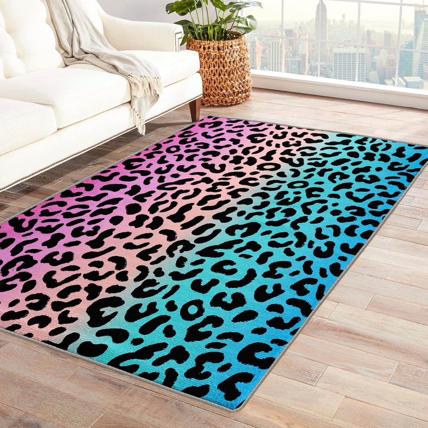 Ombre Leopard Print Area Rugs 6x9 Cheetah Print Washable