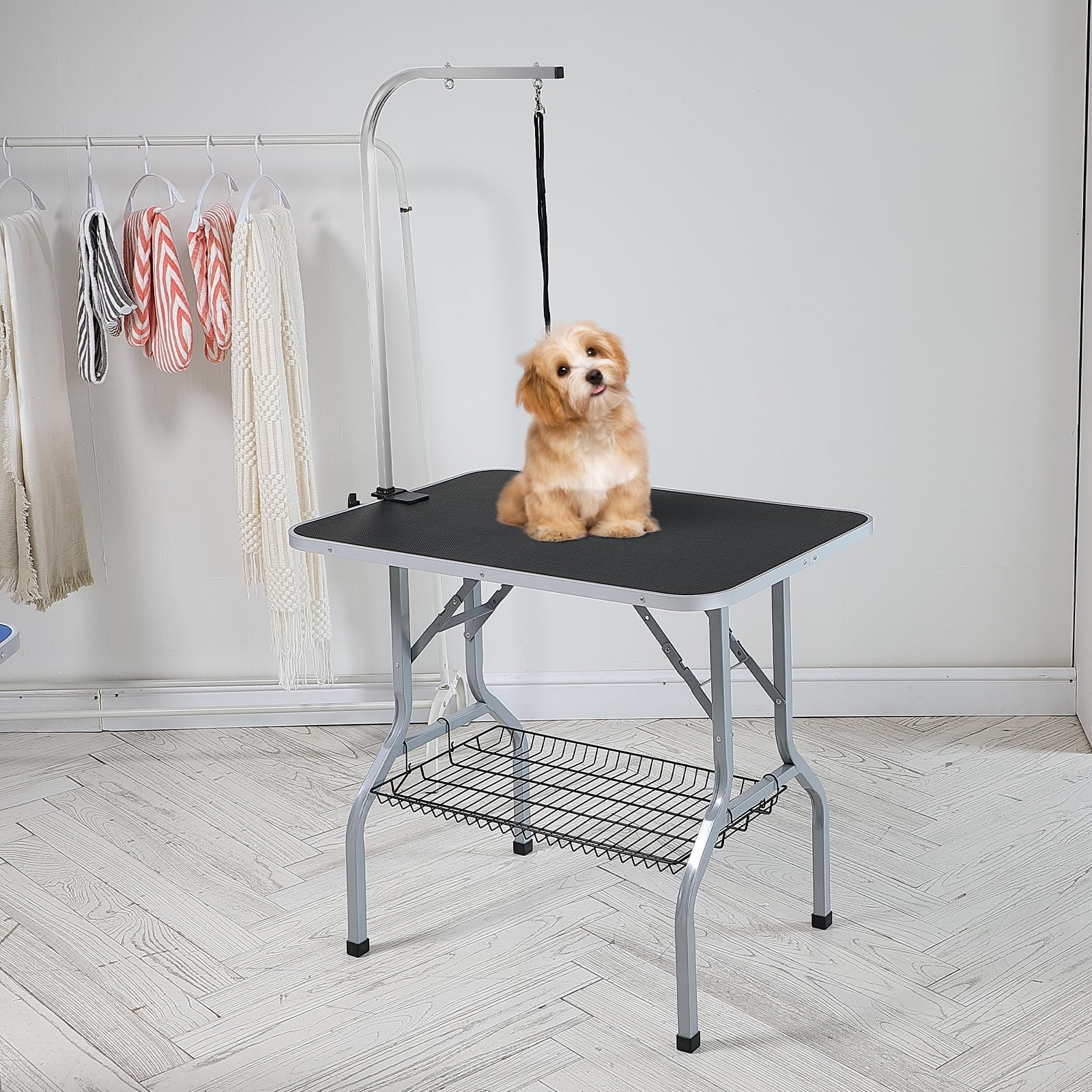 VEVOR Tavolo per Toelettatura per Animali Domestici, Tavolo per Toelettatura Bellezza per Cani Gatti, Tavolo Toelettatura Pieghevole per Toelettatura di Cani Braccio Singolo Portata Max. da 149,7kg