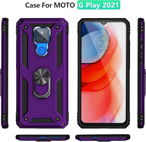 Miniatura 2 de Funda compatible con Moto G Play, con protector de pantalla HD, grado militar, soporte para automóvil, soporte híbrido de policarbonato duro, TPU