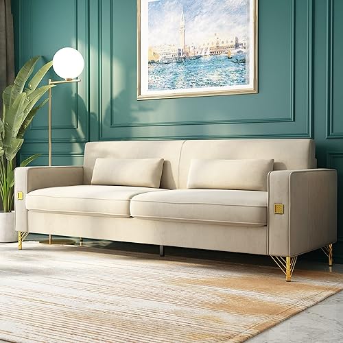 Sofá Chesterfield de terciopelo de 85 pulgadas, moderno de mediados de siglo, cómodo sofá con almohadas para sala de estar, dormitorio, muebles de