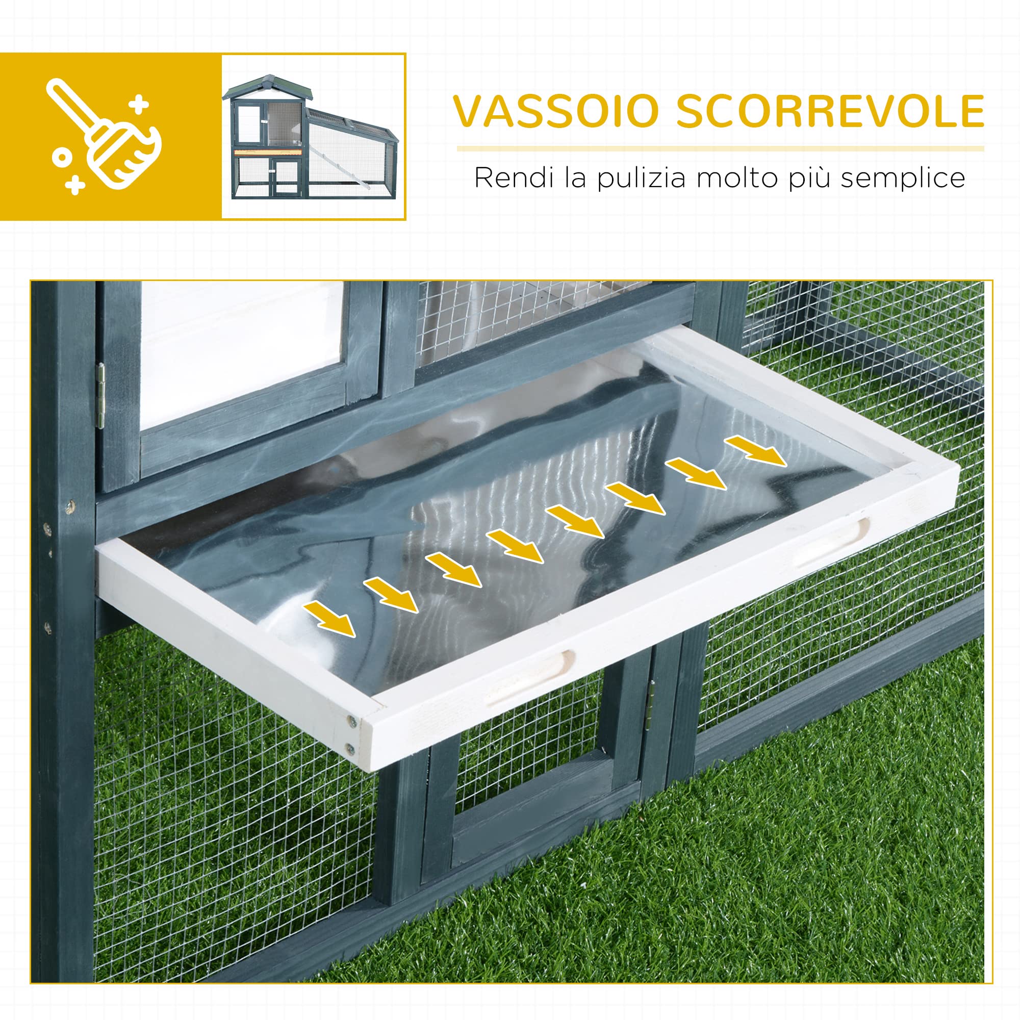 PawHut Gabbia per Conigli Animali in Lengo di Abete Doppia Porta 140 x 65 x 100cm Verde e Bianco