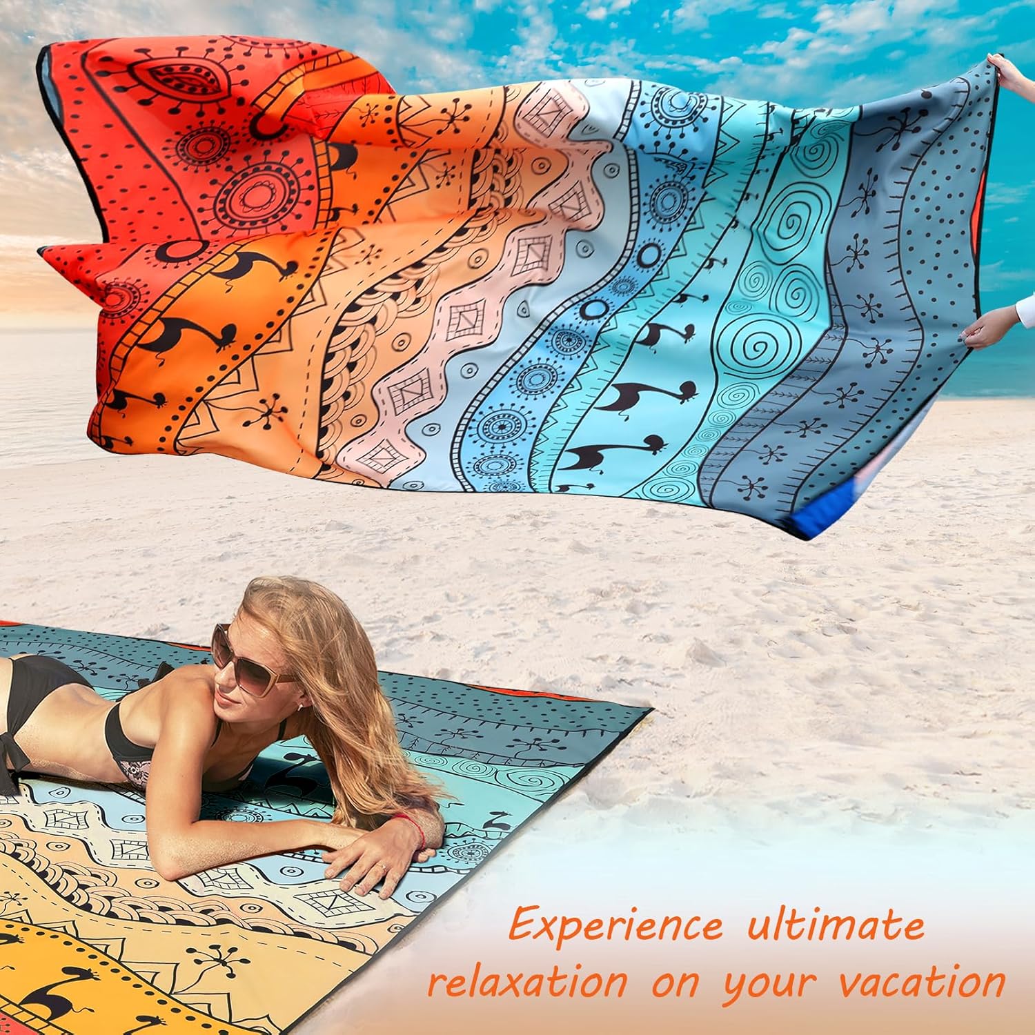 Beach Blanket, Sandproof Beach Mat, Waterproof Quick Drying Lightweight Outdoor Aztec Picnic Mat 79" X 83"/120"x108" for 2-8 Adults for Travel, Camping, Hiking - Image 6