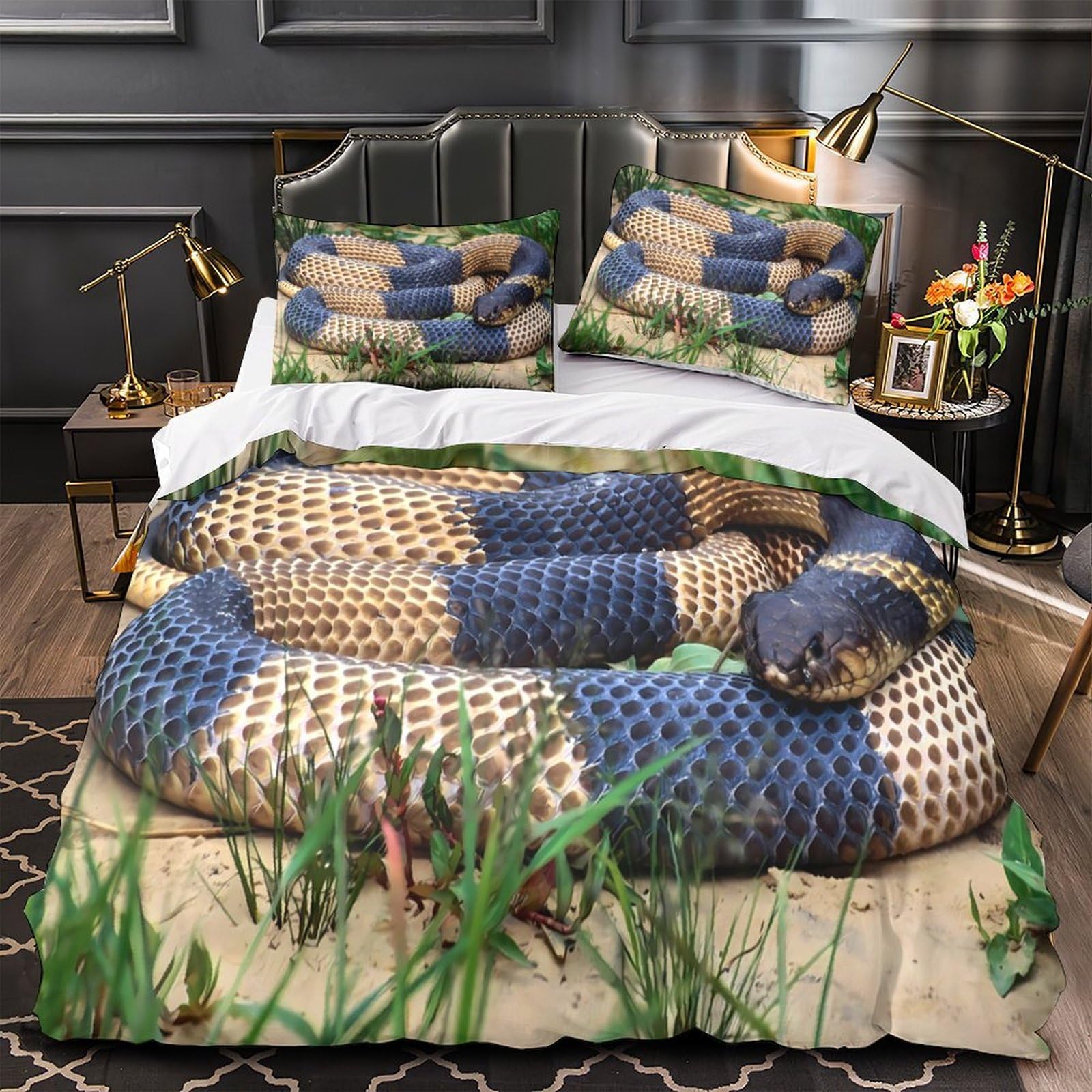 Housse de couette serpent 3D 140x200 parure lit microfibre