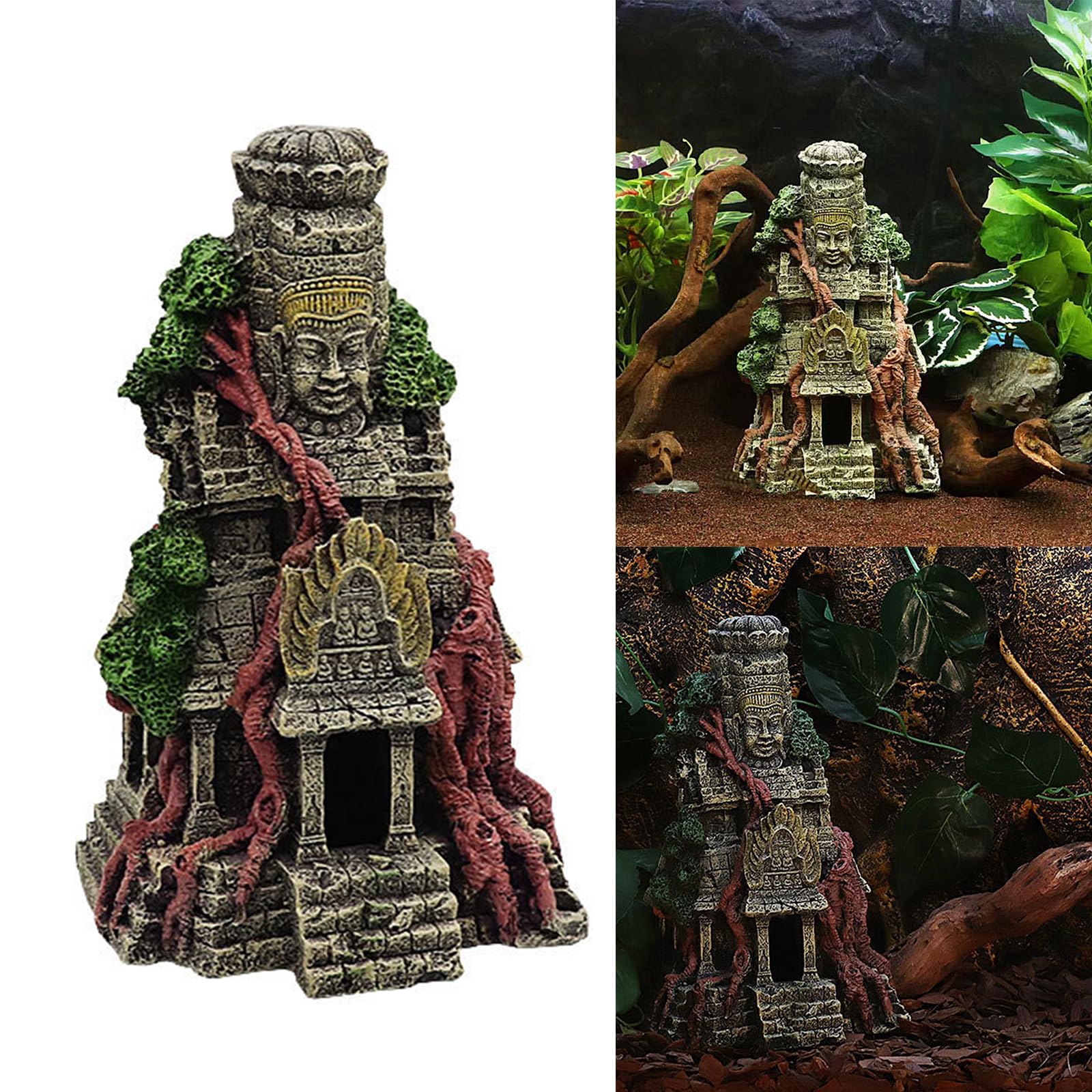 PANGBOER Décoration pour aquarium - Cachette - Temple usé - Statue en résine - Ornement en forme de rocher - Paysage - Pour escargots