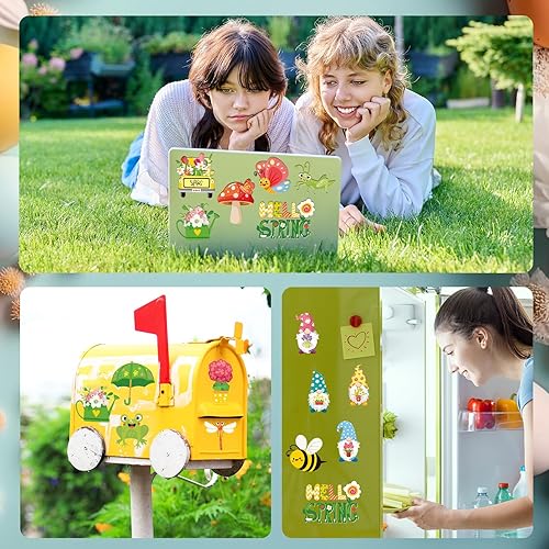 Miniatura 4 de Juego de 30 imanes reflectantes de primavera para automóvil, diseño de rana, abeja, caracol, mariposa, imanes para refrigerador, lindo patrón con