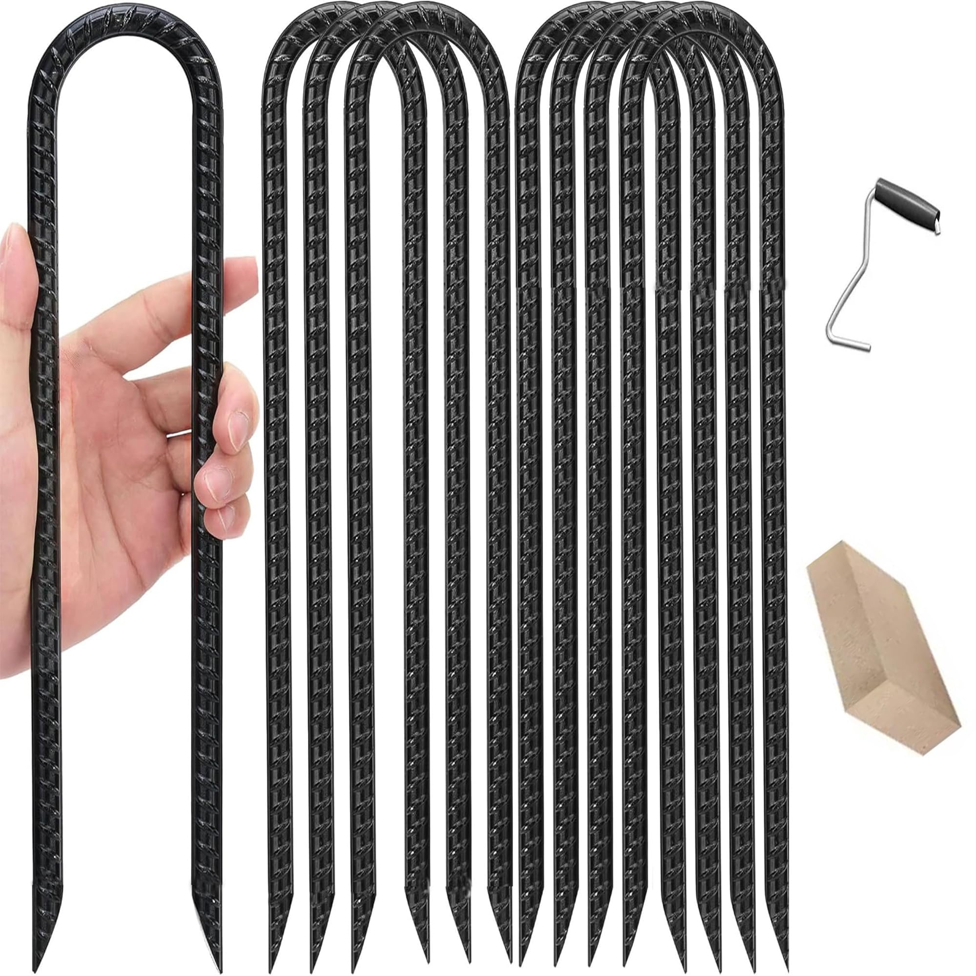 Jiahuade 8 Piezas Clavijas de Acero para Carpa,Piquetas de Camping, 30 cm Estacas de Acero para Suelo,Estacas Tienda de Campaña,Anclajes de Tierra Gancho en U,Estacas de Tierra para Asegurar la