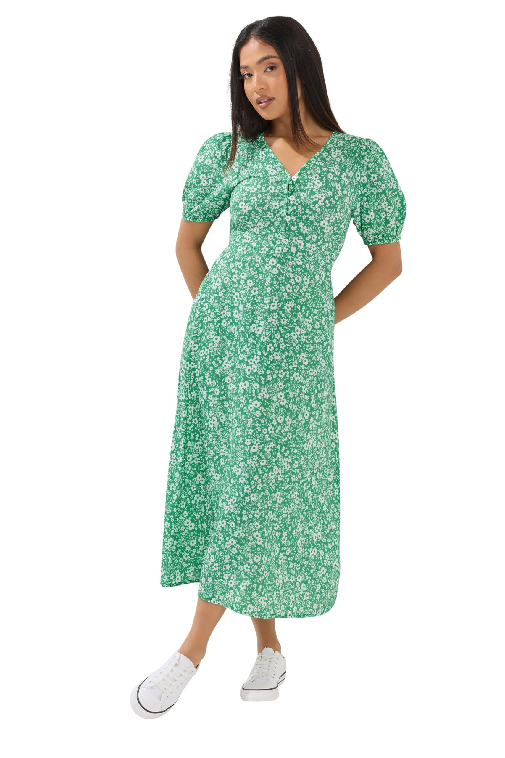 M&Co Women's Green Petite Ditsy Maxi Dress In Size 14