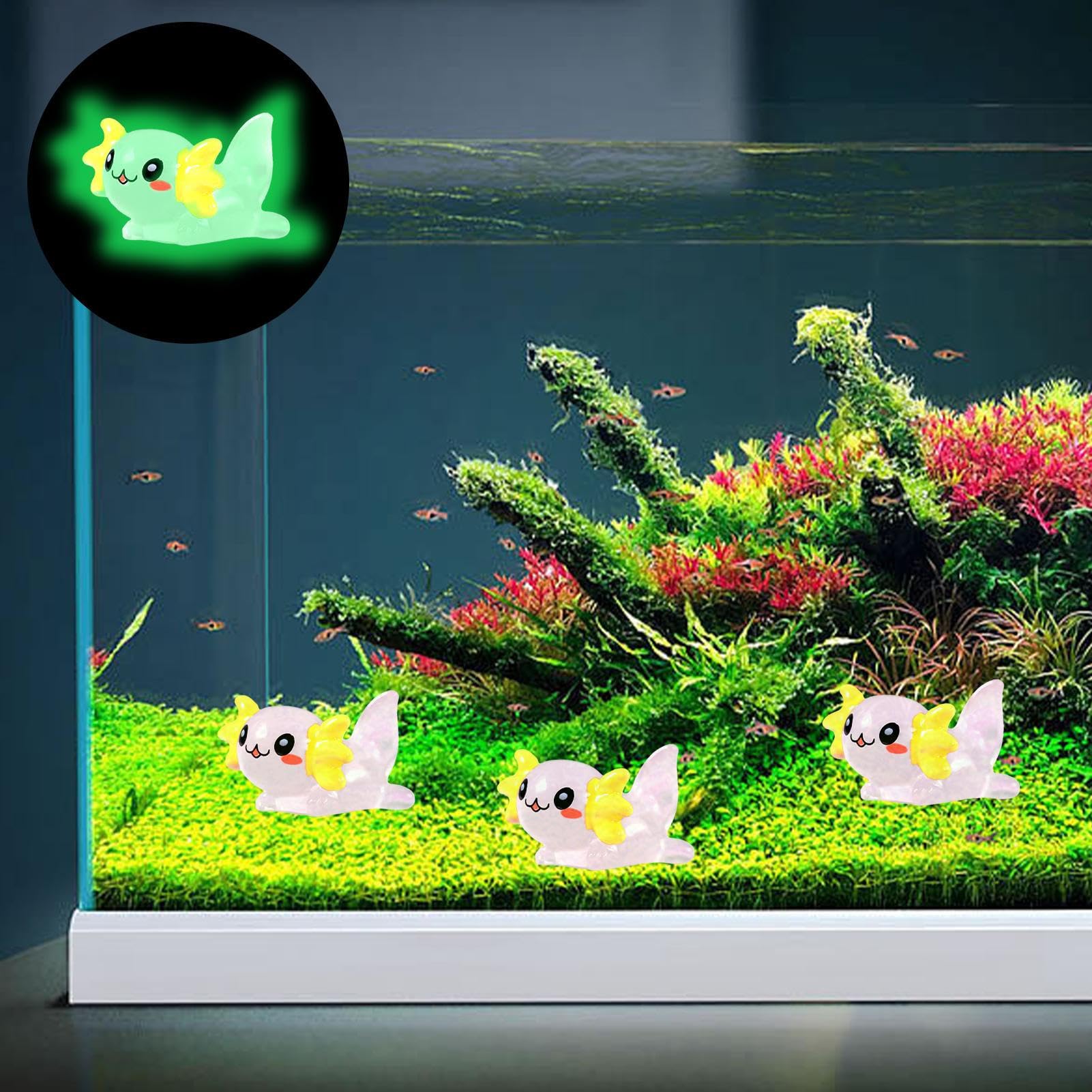 32st Mini Hars Axolotl Miniatuur Beeldje, Glow in the Dark Kleine Dierenbeeldjes Kleine Lichtgevende Charme Ornament voor DIY Ambachtelijke Tuin Landschap Poppenhuis Potplanten Decoraties