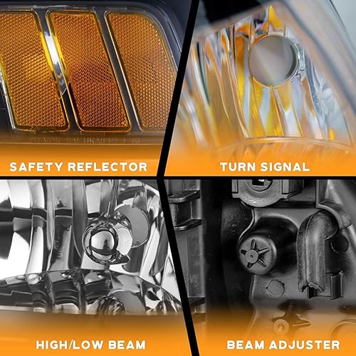 Miniatura 3 de WEELMOTO Conjunto de faros delanteros halógenos para Ford Mustang 1999-2004, par de faros delanteros de repuesto para Ford Mustang 1999 2000 2001