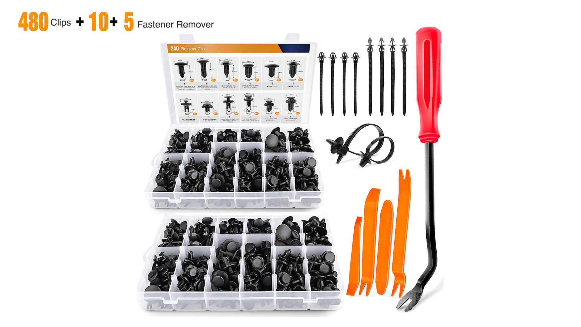 Image of GOOACC 480PCS Bumper Retainer Clips with Fastener Remover Car Plastic Rivets Push Kit -Door Trim Panel for Toyota GM Ford Honda Acura Chrysler