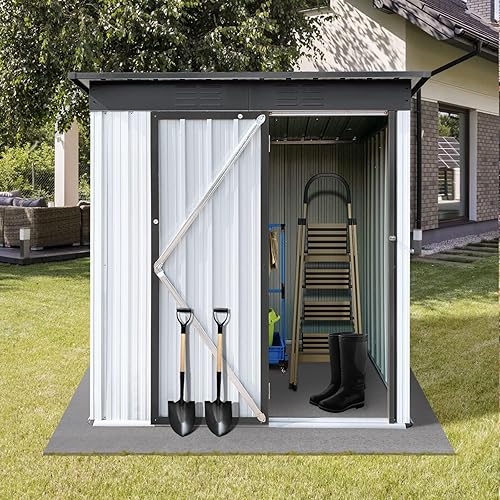 Outdoor Storage Shed,5x3 FT Metal Garden Shed with Lockable Doors & Slooping Roof,Updated Reinforced Door,Tool/Bike Sheds for Backyard, Patio, Poolside,Garage